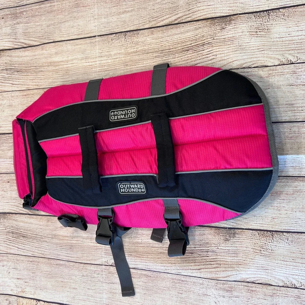 Outward Hound Granby Dog Life Jacket Pink Black Reflective Safety Vest Large
